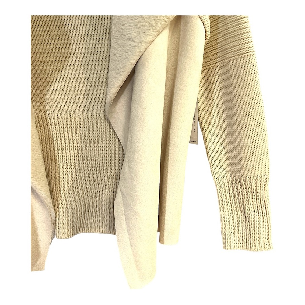 LOVE TOKEN Faux Suede Open Cream Sweater/Cardigan in knitted design NWT SZ MED - Picture 9 of 16